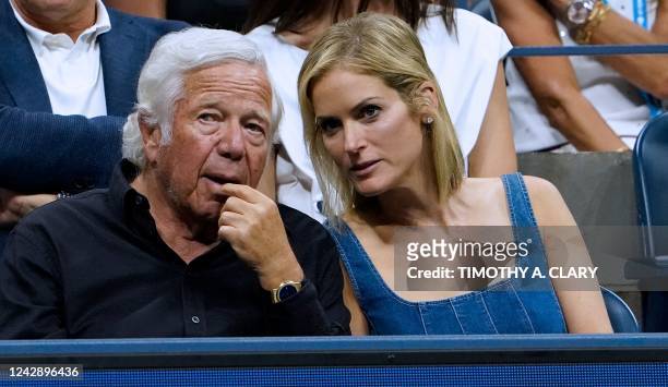 Businessman and CEO of the New England Patriots Robert Kraft and fiancee Dr. Dana Blumberg attend the 2022 US Open Tennis tournament women's singles...