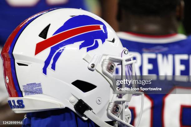 Bills helmet during a NFL preseason football game between the Buffalo Bills and the Carolina Panthers on August 26, 2022 at Bank of America Stadium...
