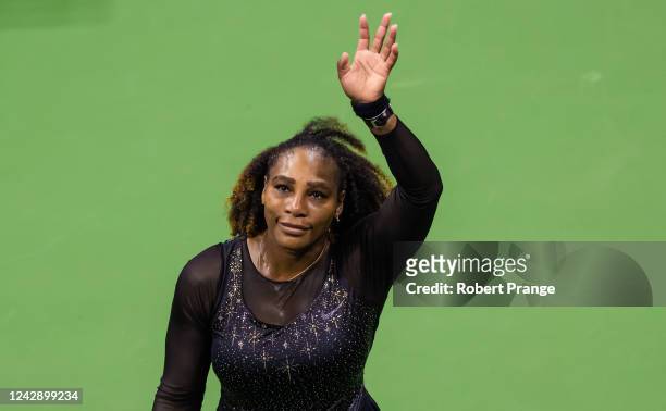 Serena Williams of the United States walks off the court after having played her final career match against Ajla Tomljanovic of Australia in the...