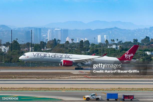 Virgin Atlantic airlines Airbus A350-1041 arrives at Los Angeles international Airport on September 02, 2022 in Los Angeles, California.