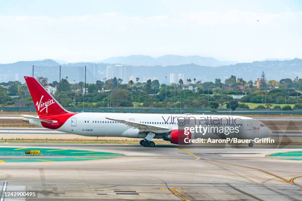 Virgin Atlantic airlines Boeing 787-9 Dreamliner prepares for takeoff at Los Angeles international Airport on September 02, 2022 in Los Angeles,...