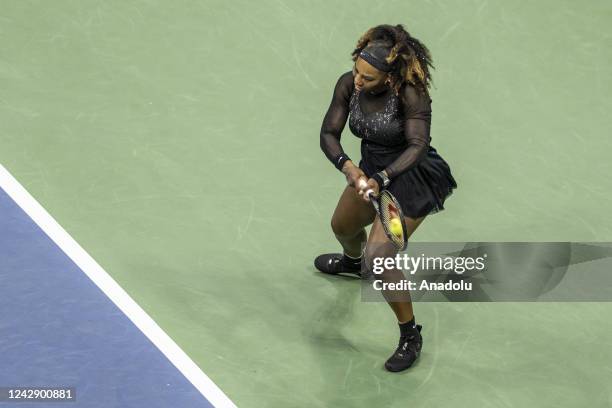 Serena Williams of USA returns ball during 3rd round of US Open Championships match against Ajla Tomljanovic of Australia at Billie Jean King...