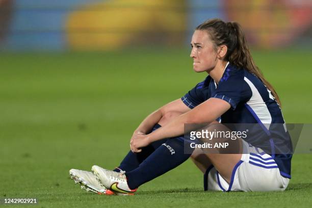 Chloe Arthur of Scotland women leaves the match injured during the international women's friendly match between the Netherlands and Scotland at the...