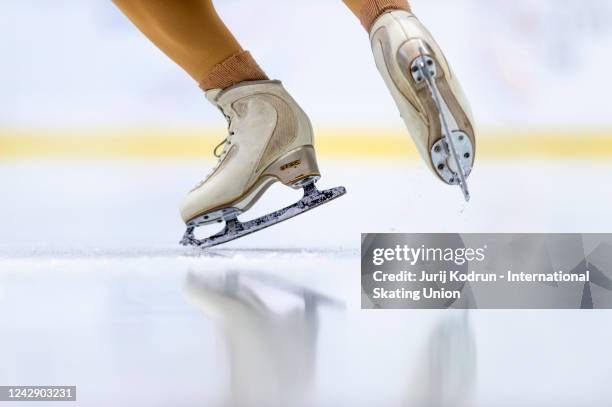 Ice skate details during the ISU Junior Grand Prix of Figure Skating at Ostravar Arena on September 3, 2022 in Ostrava, Czech Republic.