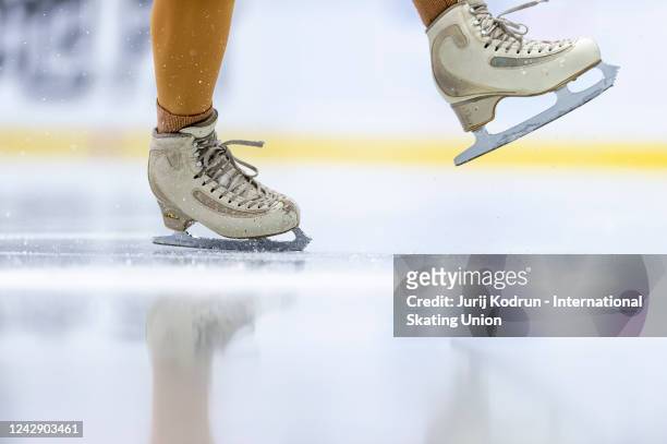 Ice skate details during the ISU Junior Grand Prix of Figure Skating at Ostravar Arena on September 3, 2022 in Ostrava, Czech Republic.