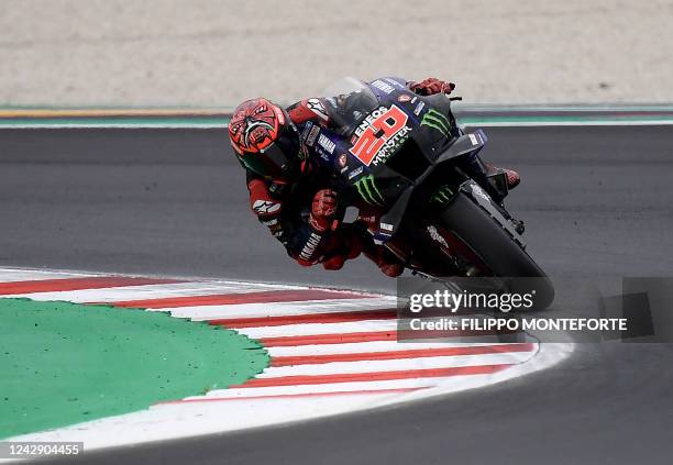 Yamaha Monster Racing's French rider Fabio Quartararo rides during a free practice session of the San Marino MotoGP Grand Prix at the Misano World...