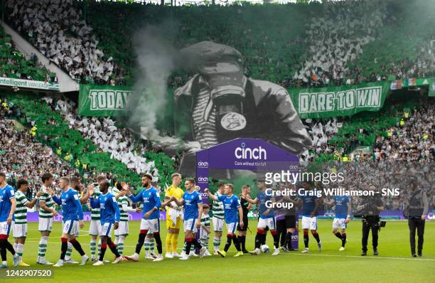 Celtic Fans pre match display during a cinch Premiersip match between Celtic and Rangers at Celtic Park, on September 03 in Glasgow, Scotland.