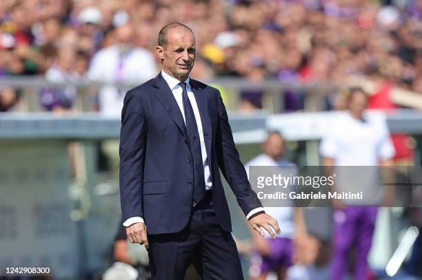 Massimiliano Allegri manager of Juventus looks on during the Serie A match between ACF Fiorentina and Juventus at Stadio Artemio Franchi on September...