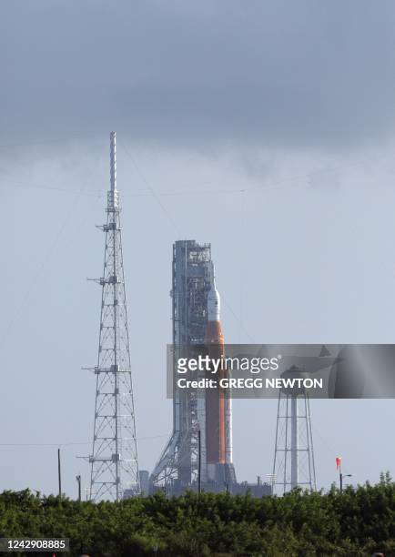 The Artemis I unmanned lunar rocket sits on the launch pad at the Kennedy Space Center before launch on September 3, 2022. - NASA will make a second...