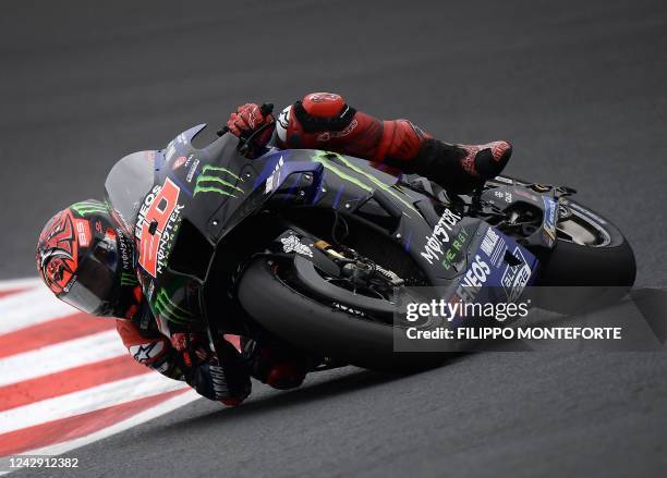 Yamaha Monster Lenovo team French rider Fabio Quartararo rides his motorbike during the last free practice session during the last free practice...