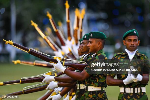 Sri Lanka Police Special Task Force commandos perform during the 156th Sri Lanka Police Day celebrations in Colombo on September 3, 2022.