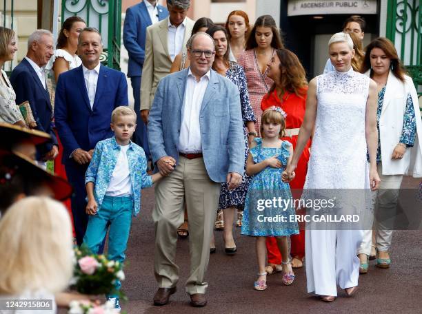 Prince Albert II , Princess Charlene , Prince Jacques , and Princess Gabriella of Monaco arrive to take part in the traditional "U Cavagnetu" Monaco...