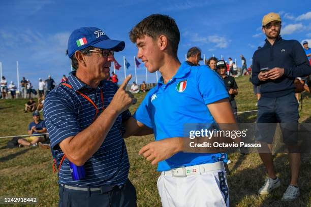 Italian player Marco Florioli , celebrates with one Italian supporter after wins the 2022 World Amateur Team Golf Championships - Eisenhower Trophy...