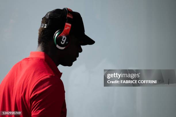 Sion's Italian forward Mario Balotelli arrives at the stadium prior to the Swiss Super League football match FC Sion against FC Basel at the...