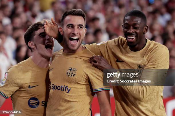 Eric Garcia of FC Barcelona celebrates 0-3 with Gavi of FC Barcelona, Ousmane Dembele of FC Barcelona during the La Liga Santander match between...