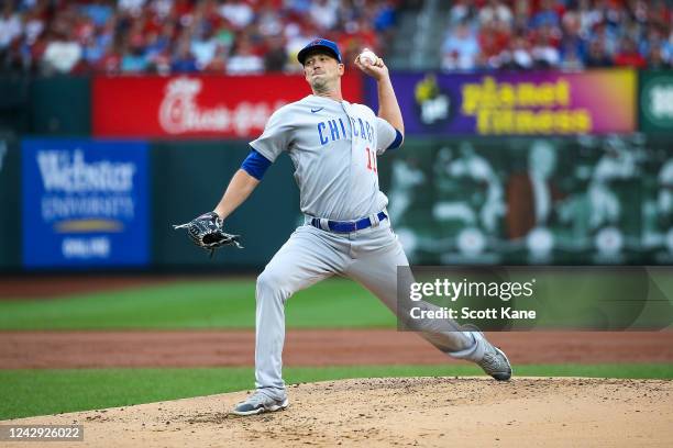 Starter Drew Smyly of the Chicago Cubs delivers a pitch during the first inning against the St. Louis Cardinals at Busch Stadium on September 3, 2022...