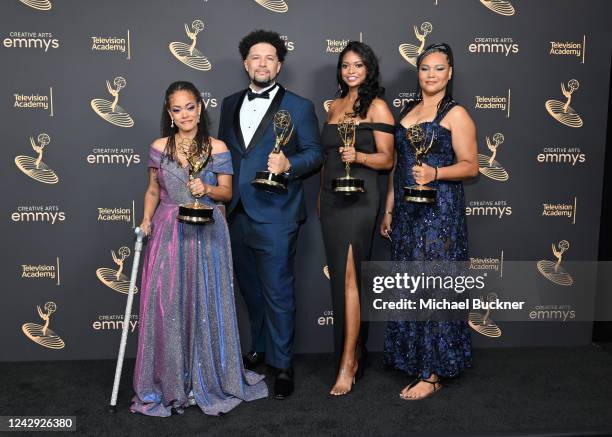 Editor Stephanie Filo, editor Brandinn French, editor Taylor Mason and S. Robyn Wilson at the 2022 Creative Arts Emmy Awards press room held at the...