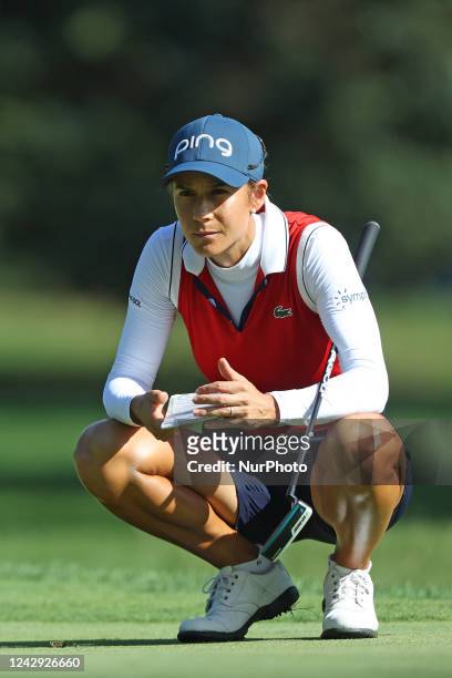 Azahara Munoz of Spain waits on the 10th green during the third round of the Dana Open presented by Marathon at Highland Meadows Golf Club in...