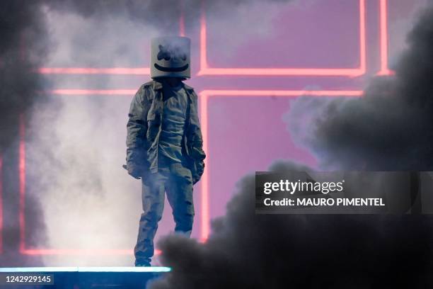 Marshmello performs on the Main stage of the Rock in Rio music festival at the Olympic Park in Rio de Janeiro, Brazil, on September 3, 2022. The Rock...