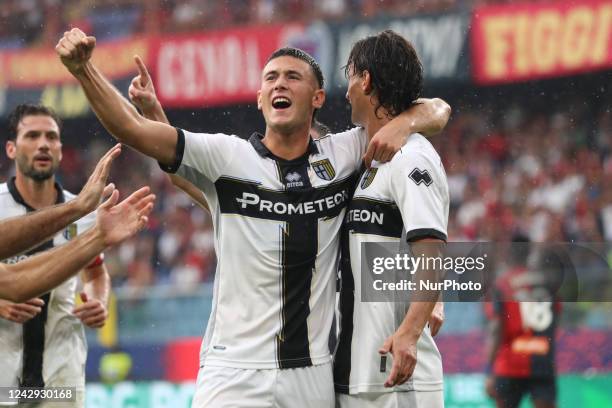 Roberto Inglese celebrates after scoring a goal during the Italian soccer Serie B match Genoa CFC vs Parma Calcio on September 03, 2022 at the Luigi...