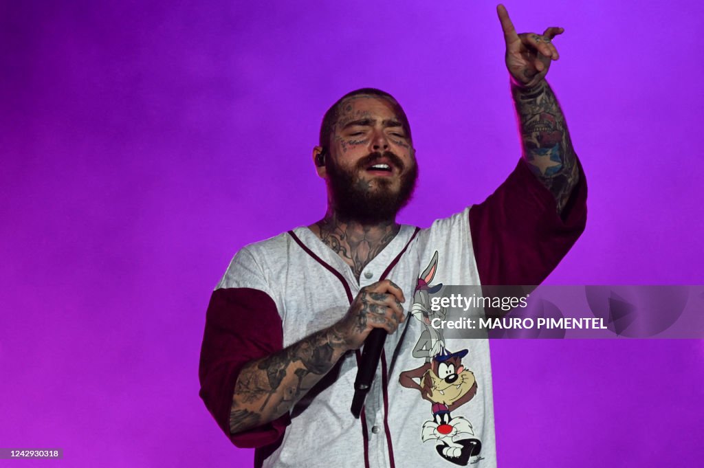 Famous Rapper From Brazil US rapper Post Malone performs on the Main stage of the Rock in Rio ...