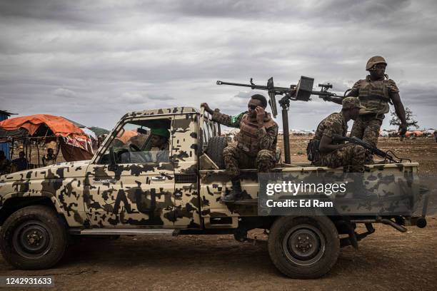 Ethiopian African Union Mission to Somalia troops stand on patrol as Martin Griffiths, Under Secretary General for the United Nations Humanitarian...