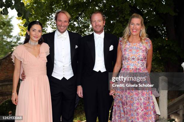 Princess Deniz of Bavaria and Prince Konstantin of Bavaria, Christian Dienst and Princess Felipa of Bavaria during the wedding of August-Frederik...