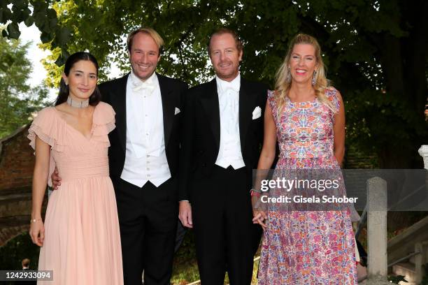 Princess Deniz of Bavaria and Prince Konstantin of Bavaria, Christian Dienst and Princess Felipa of Bavaria during the wedding of August-Frederik...