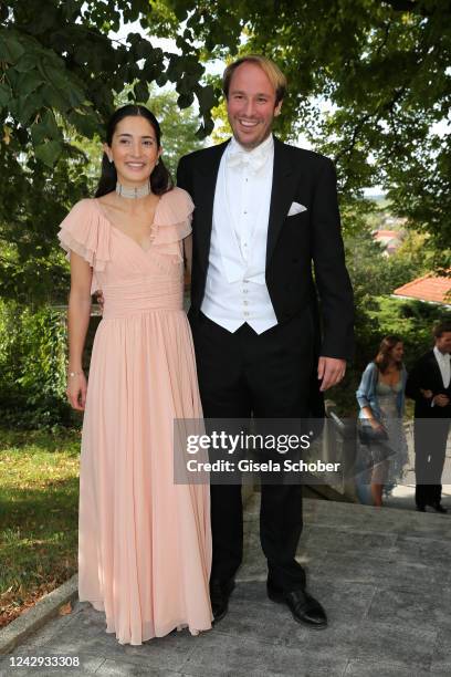 Prince Konstantin of Bavaria and his wife Princess Deniz of Bavaria during the wedding of August-Frederik Prinz zu Sayn-Wittgenstein-Berleburg and...