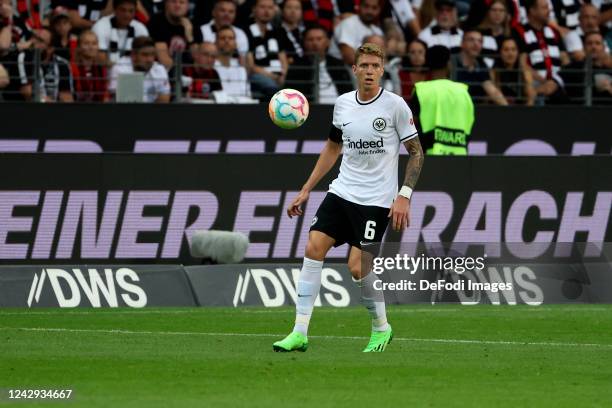 Kristijan Jakic of Eintracht Frankfurt controls the Ball during the Bundesliga match between Eintracht Frankfurt and RB Leipzig at Deutsche Bank Park...