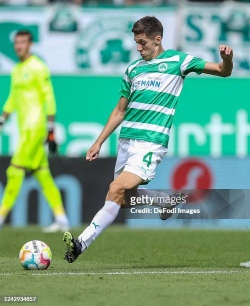 Damian Michalski of SpVgg Greuther Fuerth controls the ball during the Second Bundesliga match between SpVgg Greuther Fürth and FC St. Pauli at...