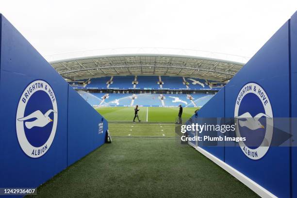 General view of American Express Community Stadium ahead of the Premier League match between Brighton & Hove Albion and Leicester City at American...