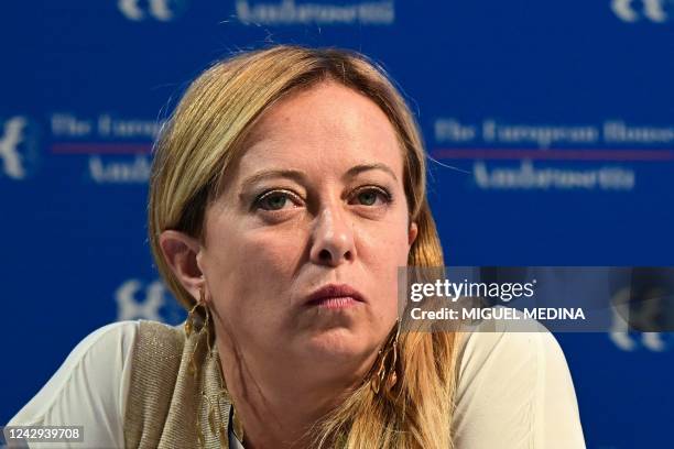 Co-founder and President of the Fratelli d'Italia Giorgia Meloni looks on during the 48th edition of the annual "The European House Ambrosetti" forum...