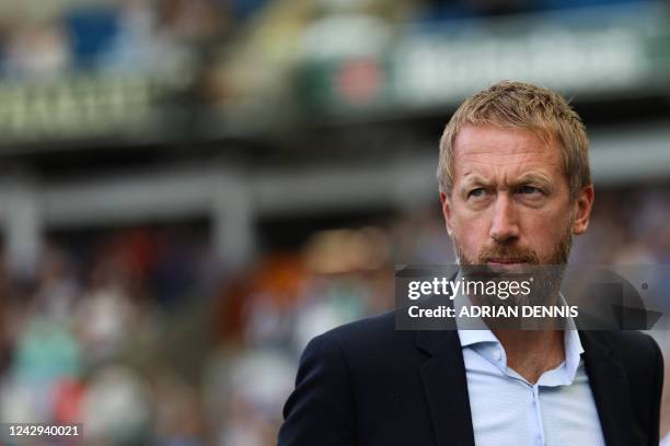 Brighton's English manager Graham Potter reacts during the English Premier League football match between Brighton and Hove Albion and Leicester City...