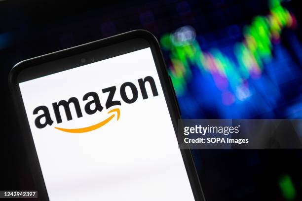 In this photo illustration a Amazon logo seen displayed on a smartphone.