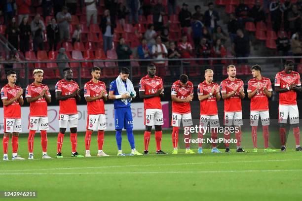 Players before Valenciennes FC vs. Nimes Olympique, Valenciennes, Stade du Hainaut, France, 2 September 2022
