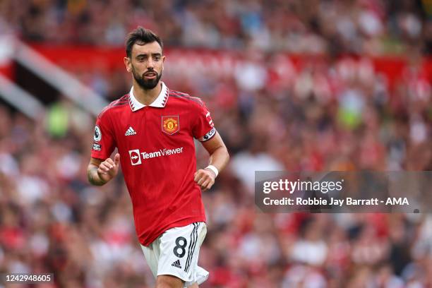 Bruno Fernandes of Manchester United during the Premier League match between Manchester United and Arsenal FC at Old Trafford on September 4, 2022 in...