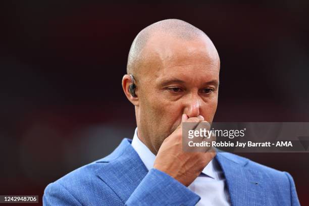 Former France International and Manchester Untied player Mikael Silvestre during the Premier League match between Manchester United and Arsenal FC at...