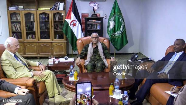 S Western Sahara envoy Staffan de Mistura meets with with Polisario leader Brahim Ghali in Algeria's southwestern city of Tindouf on September 4,...