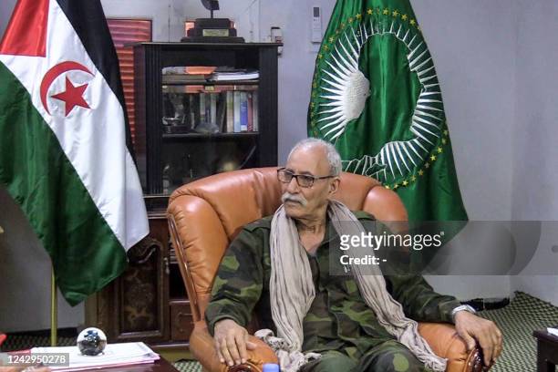 Polisario leader Brahim Ghali meets with the UN's Western Sahara envoy in Algeria's southwestern city of Tindouf on September 4, 2022 as part of a...