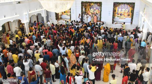 Devotees offer prayers to Krishna-Radha at ISKCON temple on the occasion of 'Radhashtami Pooja', on September 4, 2022 in Patna, India.