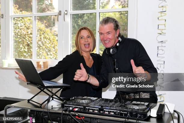 Jenny Jürgens and her brother John Juergens, DJ John Munich, during her vernissage for the Miradas exhibition on September4, 2022 at PENDART and FOTO...