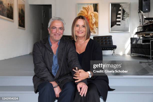 Jenny Jürgens and her husband David Carreras Sole during her vernissage for the Miradas exhibition on September4, 2022 at PENDART and FOTO ART...
