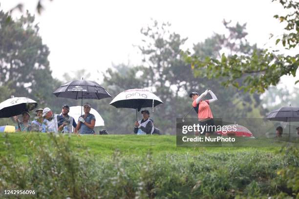 Caroline Masson of Germany tees off on the second tee during the final round of the Dana Open presented by Marathon at Highland Meadows Golf Club in...