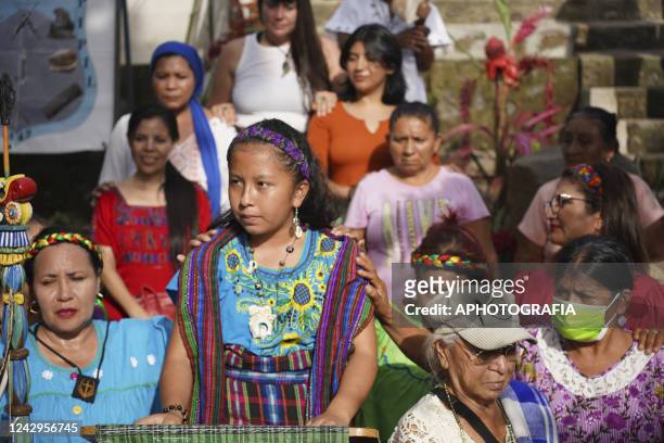 Indigenous women take part in a ritual during a ceremony on International Indigenous Women's Day on September 4, 2022 in Sonsonate, El Salvador....