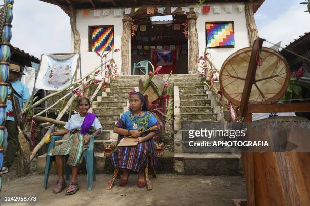 Tatiana Melisa Pila crowned as the "Princesa Shilone" looks on during a ceremony on International Indigenous Women's Day on September 4, 2022 in...
