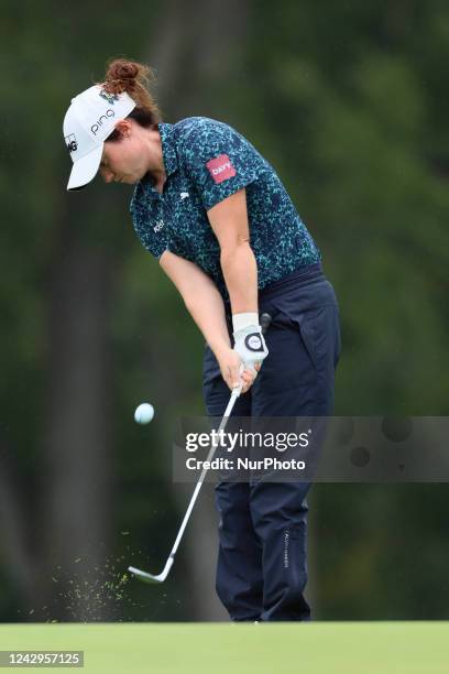 Leona Maguire of Cavan, Ireland chips onto the 18th green during the final round of the Dana Open presented by Marathon at Highland Meadows Golf Club...