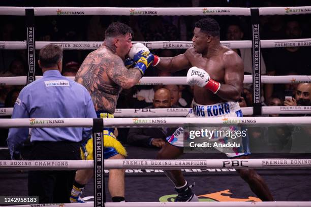 Andy Ruiz and Luis Ortiz exchange punches during their fight for the Heavyweight Showdown on Sunday night at the Crypto.com Arena in Los Angeles,...