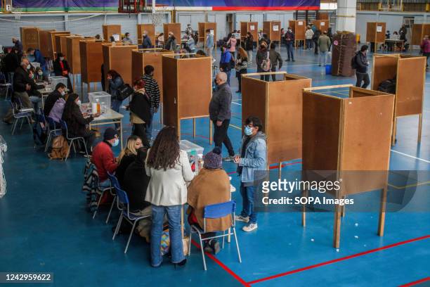 Hundreds of people cast their votes at a polling station during the Plebiscite 2022 approval for the new Constitution of Chile. Approximately 15.1...