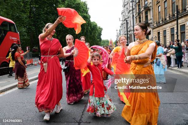 Hare Krishna devotees celebrate Rathayatra the Festival of Chariots in London.